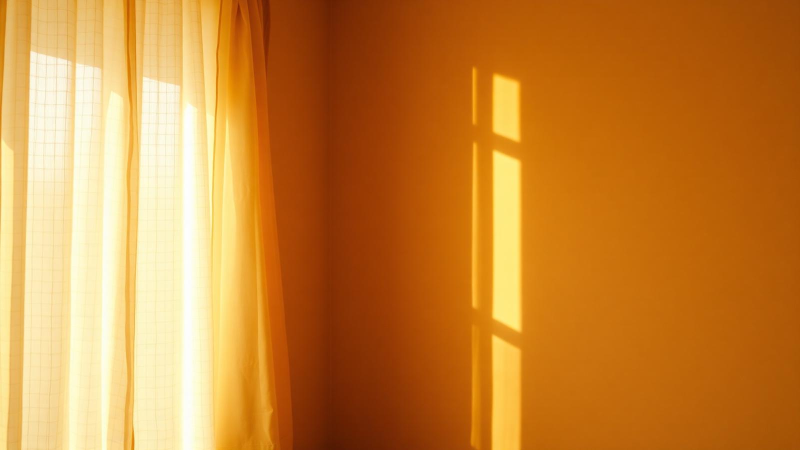 Luz cálida atravesando una cortina de lino — atmósfera introspectiva para artículo sobre trauma complejo